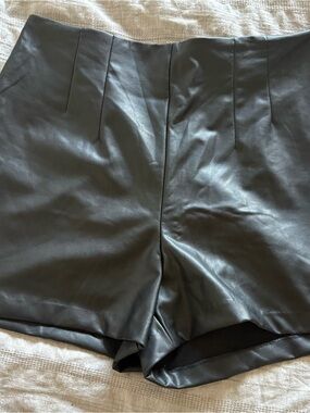 Express Black High-Waist Faux Leather Shorts